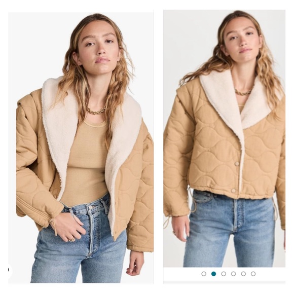 NWOT ASTR The Label Nadine Quilted Faux Shearling Jacket in Khaki - Picture 1 of 16